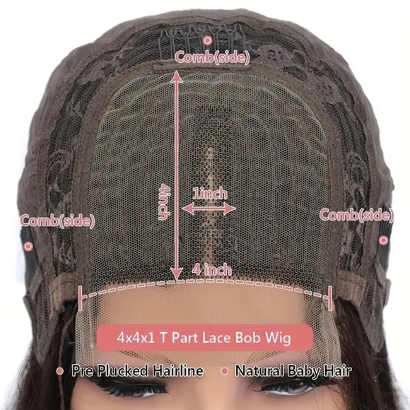 180% Density 4x1 Lace Closure Loose Wave Human Hair Bob Wig in 16” - Picture 4 of 7